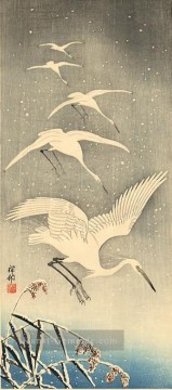  hanga - Weiße Vögel im Schnee Ohara Koson Shin Hanga
